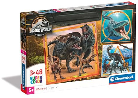Clementoni Jurassic World Puzzle 3 x 48 Teile - Puzzle 32 x 22 cm für Kinder ab 5 Jahre - buntes Kinderpuzzle mit besonderer Leuchtkraft & Farbintensität 25314