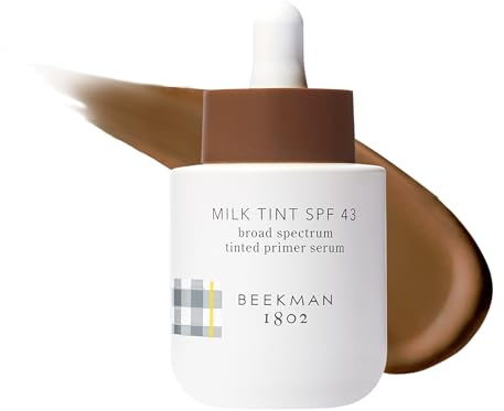 Beekman 1802 Milk Tint Face Primer SPF 43, Deepest - Oxybenzone Free - 1 oz - Tinted Mineral SPF, Makeup Primer & Moisturizer - Blends Seamlessly - Good for Sensitive Skin - Cruelty Free
