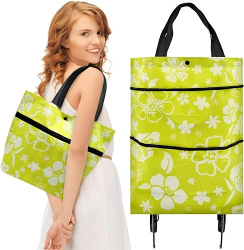 Einkaufstrolley Einkaufstasche mit Rollen 2 in 1 Klappbarer Einkaufswagen Multifunktional Einkaufswagen Tasche Große Kapazität, grün, geeignet für Reisen, Einkaufen, Camping