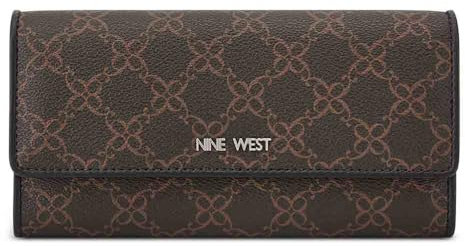 Nine West Damen Zuri SLG Check Sec Wallet, Braunes Logo/Schwarz, Medium