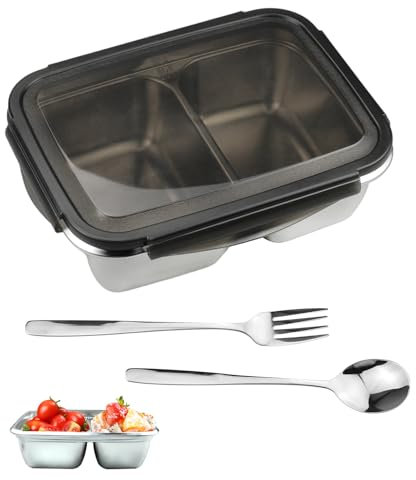 Zfseyuh Fiambrera Acero Inoxidable 1400ml Fiambrera con Cubiertos Loncheras de Trabajo Fiambrera a Prueba de Fugas Fiambrera Hermetica Adecuado para la Escuela, Oficina, Viajes