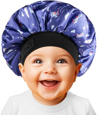 Bonnet bébé, bonnet en satin de soie douce pour filles garçons, bonnet de couchage réglable double couche pour enfants en bas âge cheveux bouclés naturels
