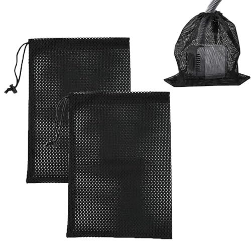 2 Pcs Pond Filter Pump, Small Pond Filter Bag, Pond Pump and Filter Barrier Bag, 12.2 x 16.1 Large Pump Nylon Mesh Bag, Pond Filter Mesh Bag with Drawstring Household Water Pump Filter Accessories