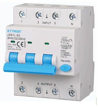 ETTROIT INTERRUTTORE MAGNETOTERMICO DIFFERENZIALE SALVAVITA PER BARRA DIN 4 MODULI 3P+N 380V 300mA 6KA (32A)