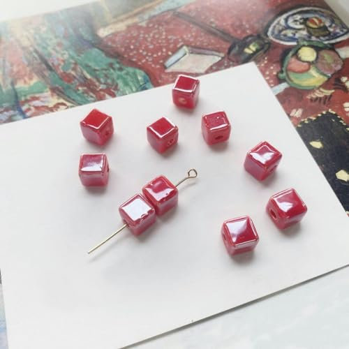 SQMSK 100 pièces 9 * 10MM Cube carrés perles en céramique pour la fabrication de bracelets perles en porcelaine perles d'espacement pour l'artisanat fabrication de bijoux