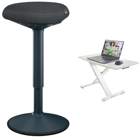 Leitz Ergo Set Active Stehhocker mit Dual Density Foam Komfortsitz + Höhenverstellbarer Schreibtisch-Aufsatz für Bildschirme & Laptops, Bürohocker höhenverstellbar von 57-82 cm, 65450089 + 65330085