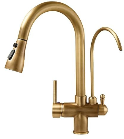 FQYEP Robinet de Cuisine 3 Voies avec 2 Modes de Pulvérisation Rétro Rotation 360° Robinet Cuisine Douchette Robinet Mitigeur pour Filtre à Eau Rétro 3 Modes