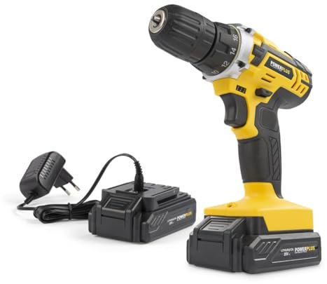 Powerplus Akkuschrauber & Akkubohrer POWX00422 - Schraubendreher & Bohrer 20V, Inkl. 2 x 1,5Ah Akku und Ladegerät, für Holz, Stein und Metall