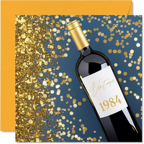 Cartes d'anniversaire 40 ans pour homme et femme – Bouteille de vin vintage 1984 – Carte d'anniversaire pour maman, papa, tante, oncle, sœur, frère, collègue, 145 mm x 145 mm