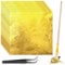 150 Blatt Goldfolie Flocken blattgold essbar Goldfolie Papier 14X14CM Blattgold torten deko mit Pinzetten und Bürsten,Blattgold Imitation für Vergoldung,Malerei,Küche Mousse Kuchen,Handwerk Nägel