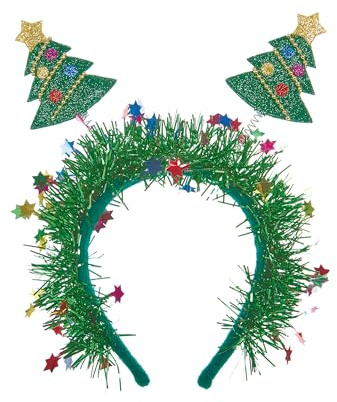 Premier Decorations Christmas Tree Headband with Tinsel – 26cm – Fun Christmas Headwear - Novelty Christmas Headband - Secret Santa Gift - Headwear for Christmas - Christmas Fancy Dress