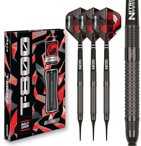 RED DRAGON Darts – T-800-90% Wolfram - 18g Fass/ 20g Volles Gewicht Professional Weiche Spitze Dart-Set mit Dart Flüge und Dartschäfte