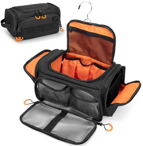 Prokva Neceser Táctico para Hombre, Bolsa de Higiene Colgante, Organizador de Viaje para Artículos de Aseo Personal, Artículos de Afeitado, Artículos de Ducha y Artículos de Tocador, Negro