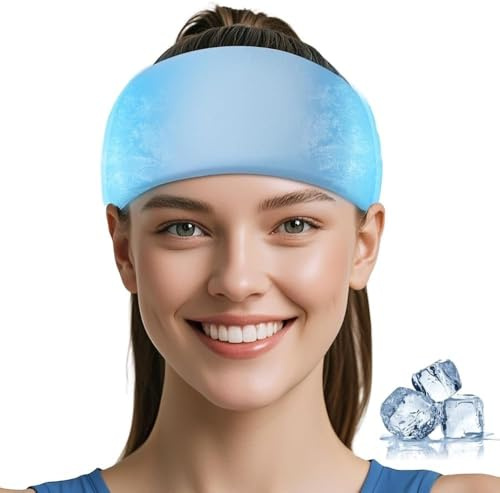 NEWGO kühlendes Stirnband, Migräne Kopfschmerz Linderungsband, Flexibles Kühl-Gel-Kopfband, beruhigende EIS-Kopfmaske zur Linderung von Fieber, Verspannungsstress und Kater (hellblau)