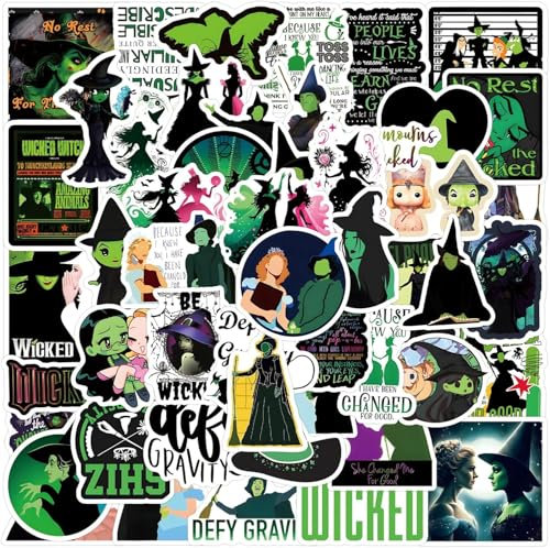 55 Pcs Wicked Stickers Pack, Aesthetic Vinyl Waterproof Stickers Decal for Water Bottle, Laptop, Phone, Skateboard, Scrapbooking, Bumper Choice for Teens Adults Fans for Party Supply