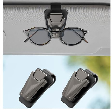 2 Pack Sunglasses Holders for Car Visor,Snap On Car Sunglasses Holders Clip,Car Visor Accessories for Most Glasses (Black Gray)