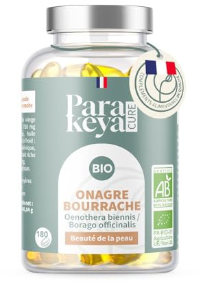 Parakeya - Onagre & Bourrache Bio 500 mg - 180 capsules - Beauté de la peau & apport en acides gras essentiels - Complément alimentaire