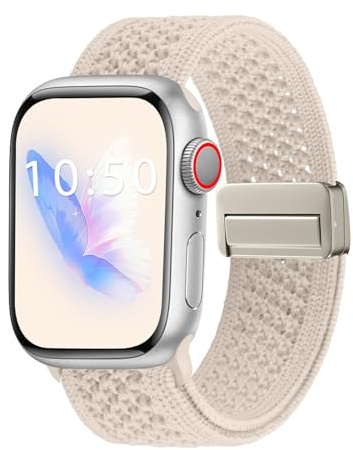 PinnWaa Correa para Apple Watch Series 11/10 42mm, SE 3/SE 2/SE/6/5/4 40mm, 3/2/1 38mm, Nailon Pulsera Bandas con Cierre Magnético para iWatch Series 9/8/7 41mm - Beige