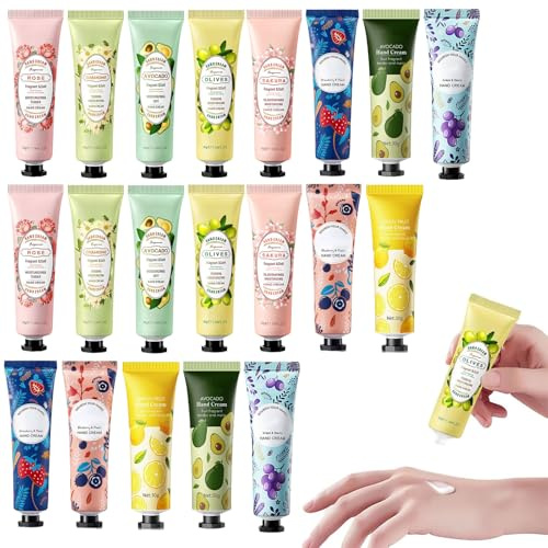 Crema Mani Set,20PCS Crema Mani Regalo Natale,Cremas di Mani Mini,Idratante Riparatrice,Trattamento Quotidiano per Mani,Piccolo Regalo per Donne,Bompleanno,Natale