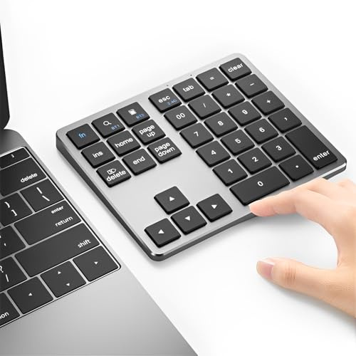 LICAEVEY Wireless Bluetooth -Nummernpad für Laptop - 35 Tasten Dual Mode Wiederaufladbare Numerische Tastatur, Universal Numpad für Siege Android PC & Tablet (Grau schwarz)