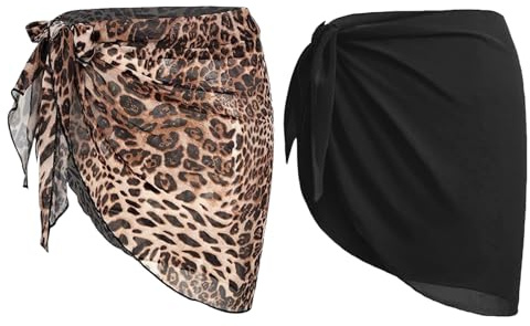 louuuou 2 PCS Sarongs for Women Beachwear, Leopard Print Pattern Women's Swim Cover-Ups & Sarongs, Black Sarong Beachwear Beach Sarong, Beach Wrap Suitable for Beach Swimsuit Swimming