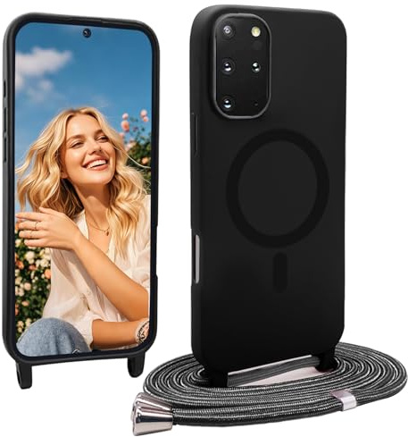 YANJIEER Magnetische hülle für Samsung Galaxy S20+ Plus mit Band, Mädchen Männer Handykette Case Kompatibel mit Magsafe, Dünn Silikon Stoßfeste Necklace Schutzhülle, Umhängen Kordel Cover Schwarz12