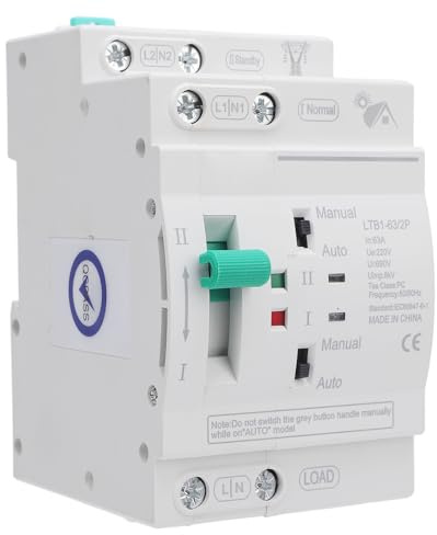 Fafeicy Commutateur de Transfert Automatique Double Puissance 63A 2P 35mm, Montage sur Rail DIN pour Systèmes de Secours Solaires et Générateurs Domestiques