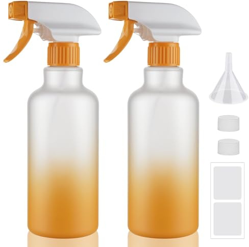 Hokretme Spray Bottles 16.9oz/500ml Plastic Spray Bottle for Hair Mist/Stream Empty Spray Bottle Heavy Duty Refillable Containers for Cleaning Solutions, Plants Gradient 2 Pack (Yellow)