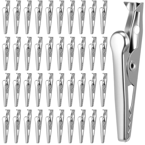 TIESOME 50 Pcs Alligator Clips, 35mm/1.38 Metal Test Crocodile Clamps | Spring Loaded Electrical Wire Clips for Lab Electronics Testing, Silver Tone