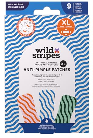 Wild Stripes Pimple Patches XXL – Extra Große Anti Pickel Patches mit Hydrokolloid & Salicylsäure – Pickelpflaster Gesicht für unreine Haut – Hautberuhigend, Pickel abdecken, Aknepflege(9Stk)