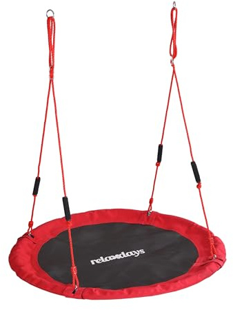 Relaxdays Nestschaukel, runde Hängeschaukel, Schaumstoffgriffe, Kinder, verstellbar, Outdoor, Ø: 120 cm, bis 100 kg, rot