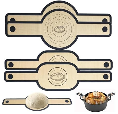 Pack of 4 Silicone Baking Mats for Dutch Oven, Reusable Bread Baking Mat with Extra Long Handles, Easy to Clean, Non-Stick Silicone Baking Mat Bread for Dutch Oven (Dark Grey)