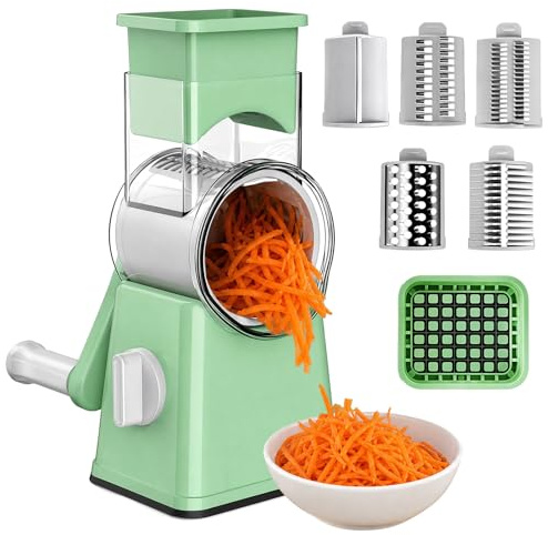 6-en-1 Râpeuse Légume Manuelle, Râpeuse Fromage avec Manivelle, Coupe Légumes Multifonctions, Découpe Légumes pour Pommes de Terre, Carottes, Fromage