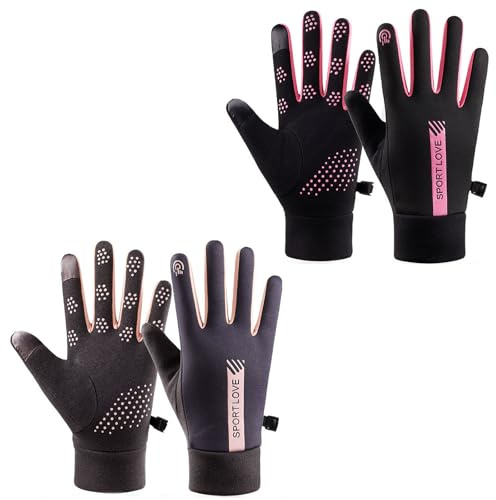 2 Pairs Netball Gloves for Women, Non Slip Grip Thermal Sports Gloves | Warm Thermal Netball Gloves with Non Slip Grip and Touch Screen Fingers, Ideal for Training, Matches and Outdoor Sports