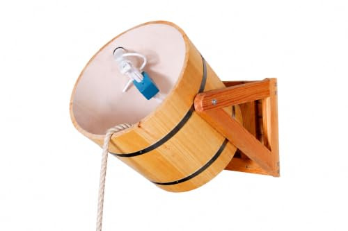 Wooden Sauna Shower Bucket Cold Water Tipping Bucket 18L | Wall-Mounted, Rope Pull Mechanism, Metal Banding, Cedar Wood Construction, Sauna Accessory
