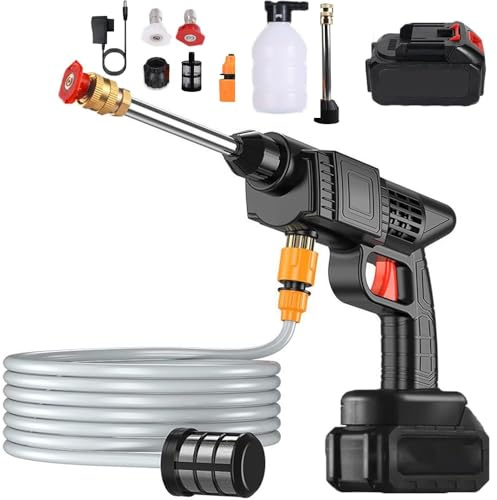 90 Bar Nettoyeur Haute Pression sans Fil, Longue Autonomie, avec Buse | Réglage Intelligent de la Pression, avec Tuyau de 5 m, 3 Modes de Nettoyage, pour Nettoyage Voiture, Jardin et Arrosage