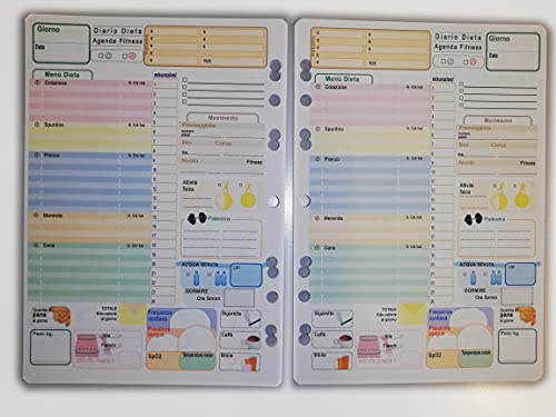 Dagbok Diet Fitness Planner, 14,5 x 20,5 cm – 50 ark (100 dagar) universalhål för pärm med 2, 3, 4, 6 ringar - svenska