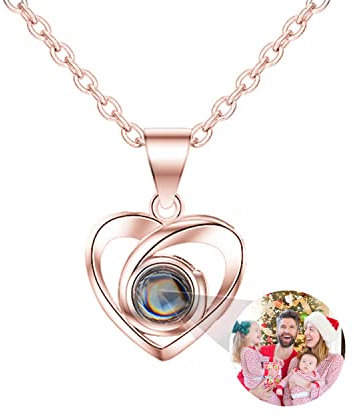 Collana personalizzata con foto personalizzata Ti amo Collana in argento con ciondolo a proiezione in oro rosa 100 lingue Regalo per mamma Donna Moglie Collana per la festa della mamma