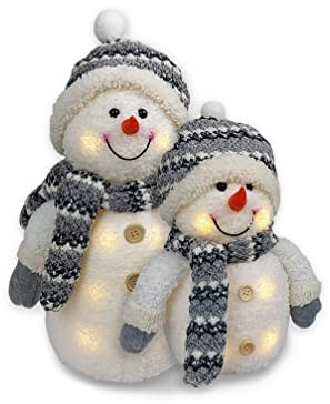 Gravidus 2er LED Schneemann Set Vater & Sohn - niedliche LED Schneemänner beleuchtete Dekofigur mit Schal, Mütze und Handschuhe - Weihnachtsdekoration für den Innenbereich - Ideal zum Verschenken