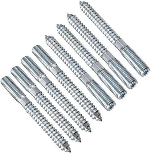 TERF M8 (8mm) X 100mm Wood to Metal Screw Dowels Hanger Double Headed Bolts Dowel For Woodworking Connector Joining Furniture Legs Professional Carpenters DIY and Craft Projects - Pack of 8, Silver
