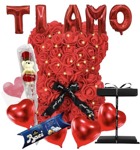 NLIGHTING® Orso di Rose Orsacchiotto Idea Regalo Decorazioni per Lui Lei Fidanzata Moglie Peluche Lovebox Regalo di San Valentino con Brillantini
