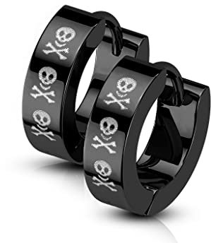 beyoutifulthings 1 Paar Damen Creolen 3 Toten-Köpfe Ohr-Hänger Chirurgenstahl Ohr-ringe Ohr-stecker Ohringe Schwarz