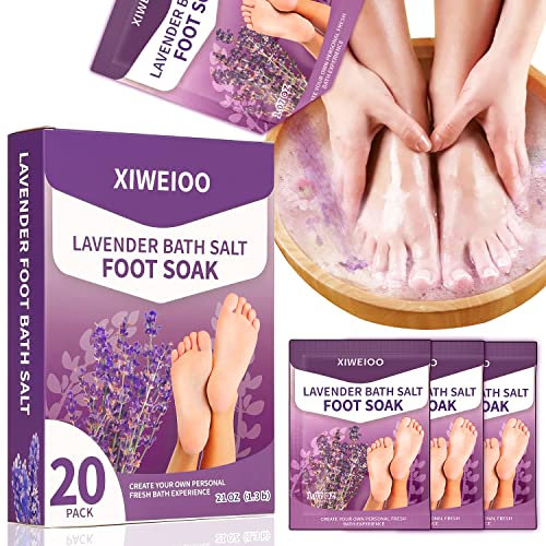 xiweioo Foot Soak Salts with Epsom Salt for Soaking Lavender Pedicure kit Foot Bath- 20 Pack Bath sea Salts pedicure foot spa soak Products kit 21 oz Tea Tree Oil feet soak Athletes Callus Remover