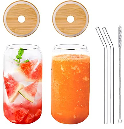 Maritown Tasse en verre avec couvercle et paille, 470 ml ours verres à boire tasse à café glacé en forme de canette réutilisable Boba tasses grande perle cocktail bouteille de voyage (A-470ML*2PCS)
