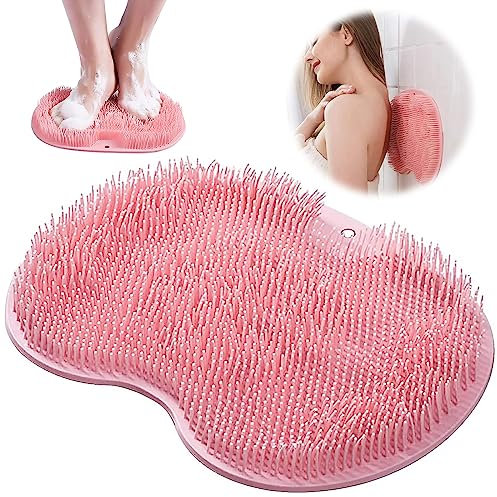 Leonshco Fußbürste für die Dusche, Rückenschrubber für Dusche mit Rutschfesten Saugnäpfen - Reinigt, Massiert die Füße Ohne Bücken, Verbessert die Durchblutung der Füße und Lindert Müdigkeit (Rot)