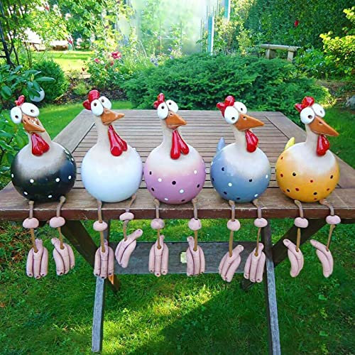 FIYSON Keramik Huhn Gartendeko, Harz und Keramik Hahn 28cm,Gartendeko Huhn,Handarbeit Gartenstatue Henne Huhn,Gartenstecker Harz Tiere Figur Bauernhof Rasen Balkon Wohnzimmer Deko,Wetterfest (5 Stück)