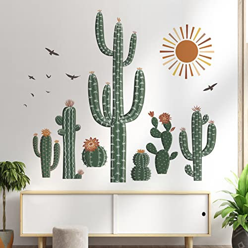 wondever Wandtattoo Tropische Pflanzen Kaktus Wandaufkleber Grüne Pflanzen Boho Wandsticker Wanddeko für Wohnzimmer Schlafzimmer Esszimmer