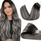 Hetto Microring Extensions Echthaar 50 cm Schwarz Extensions Echthaar Microring Balayage Schwarz to Silver Invisible Micro Loop Remy Haarverlangerung 50 stück 50g #1b/s/1b