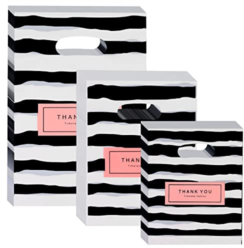 WOOWAIR 300 Stück Geschenktüten, Candy Tüten, Waren Taschen, Tragetaschen Plastik mit “Thank You”, Kunststoff-Einkaufstaschen, 3 Größen, Partytüten Geschenktüte für den Urlaub, Hochzeiten, Geburtstag