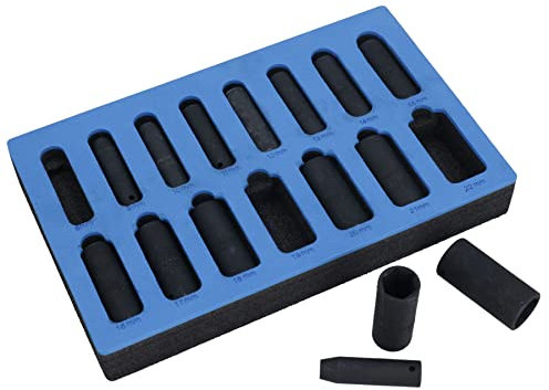 3/8in Drive Deep Metric Impact Impacted Sockets 6 Sided 8mm – 22mm 15pc Set